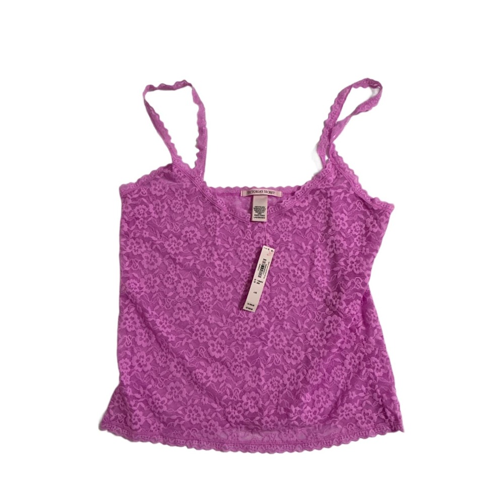 Victoria's Secret Floral Lace Cami Tank Top Pink Purple Size L NWT Lingerie